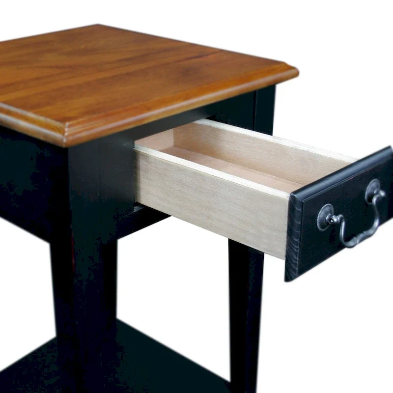 Medium Oak / Slate Black / White One-Drawer Square Side Table with Bottom Shelf