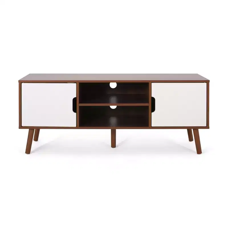 GDFStudio Zapara 47.25 Wooden TV Stand with 2-Cabinets, Walnut and White