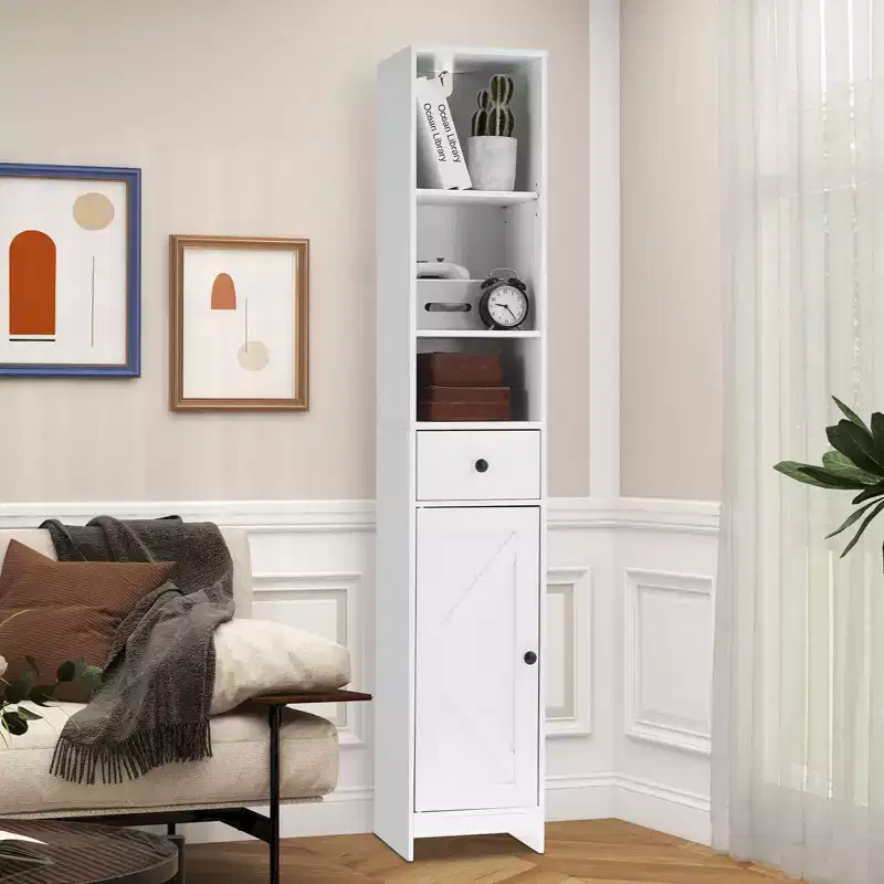 Tall Bathroom Storage Cabinet, 66.9 Modern Freestanding Cabinet with Open Shelf, Drawer & Door for Bathroom Organization, Storage Cabinet