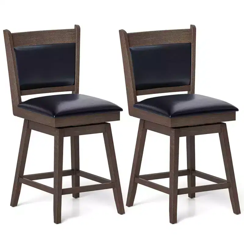 Costway 25 Swivel Bar Stools Set of 2 with Back Rubber Wood Legs Sturdy Footrest
