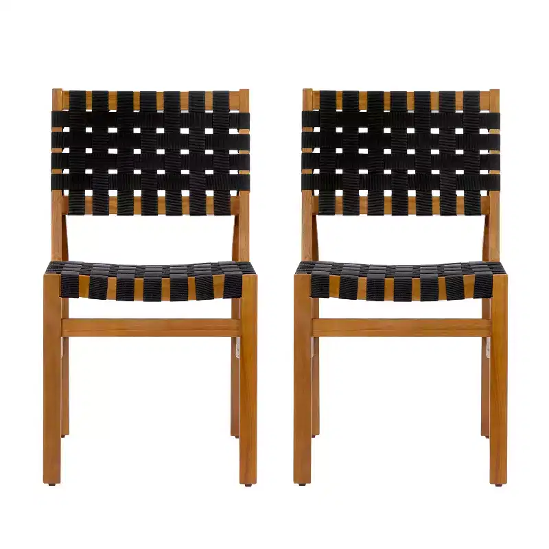 Christopher Knight Home Prasert Modern Acacia Wood Patio Side Chairs with PE Woven Rope (Set of 2)