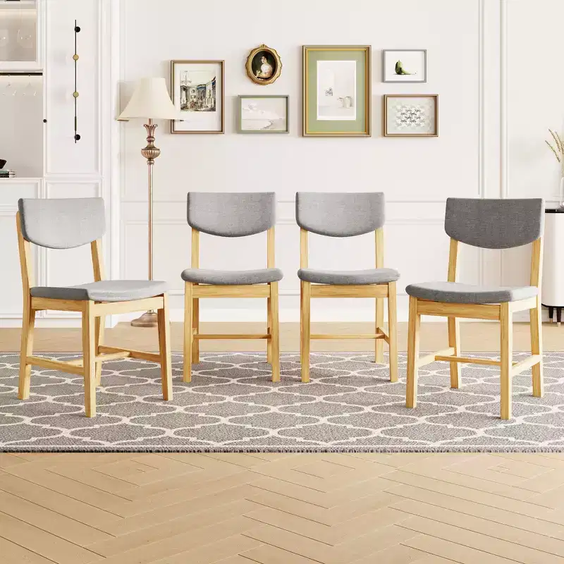 4-Piece Wood Dining Chair with Gray Upholstered Cushion
