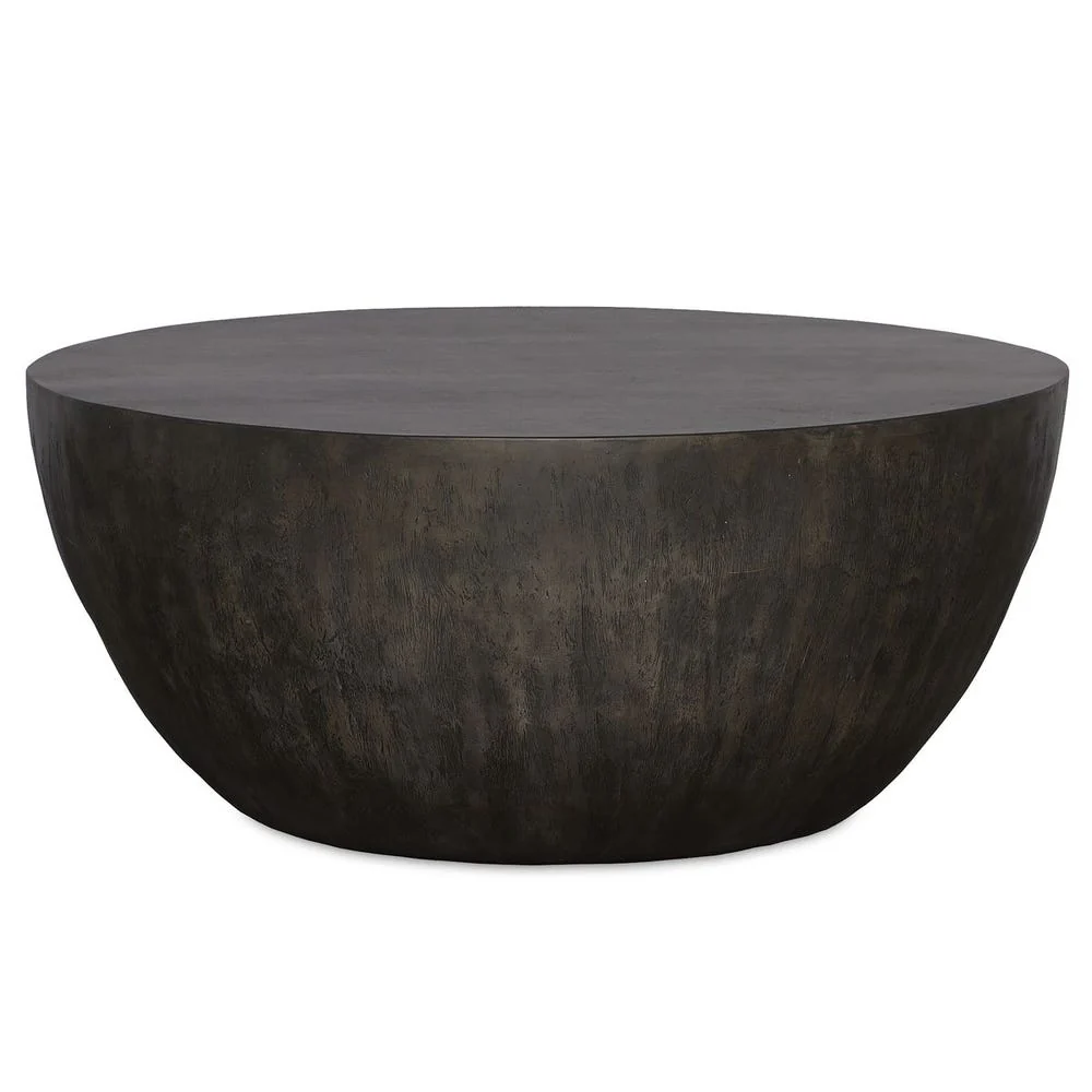 Aged Walnut Round Mango Wood Veneer Minimalist Coffee Table