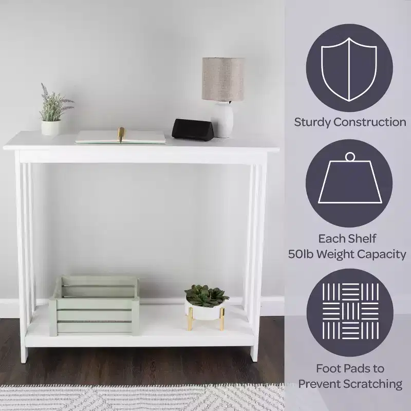 Lavish Home 2-Tier Narrow Console Table, White