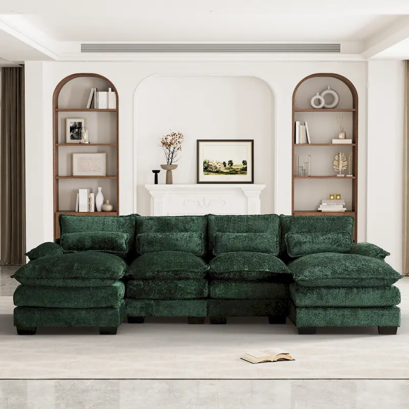 Ouyessir Large Chenille Fabric U-shaped Sectional Sofa with Cushions