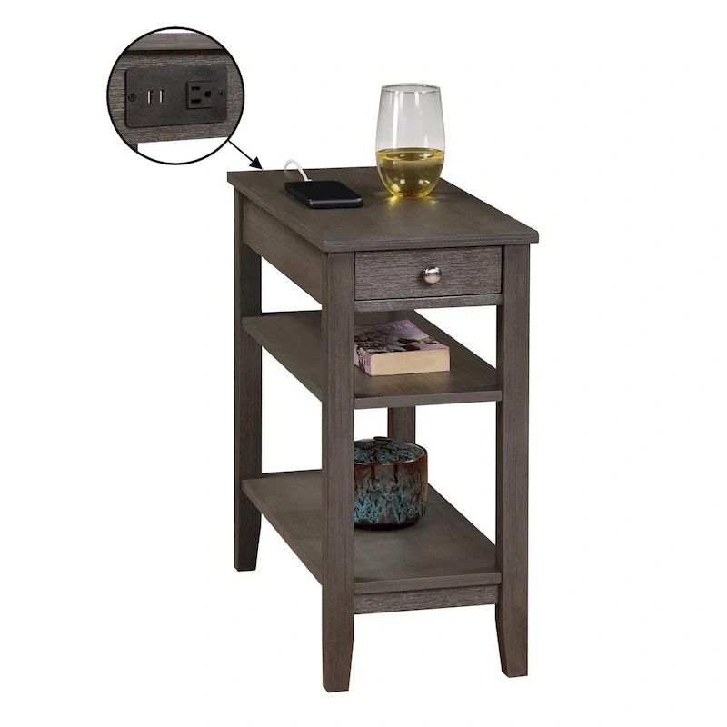 1 Drawer Chairside End Table with Charging Station and Shelves