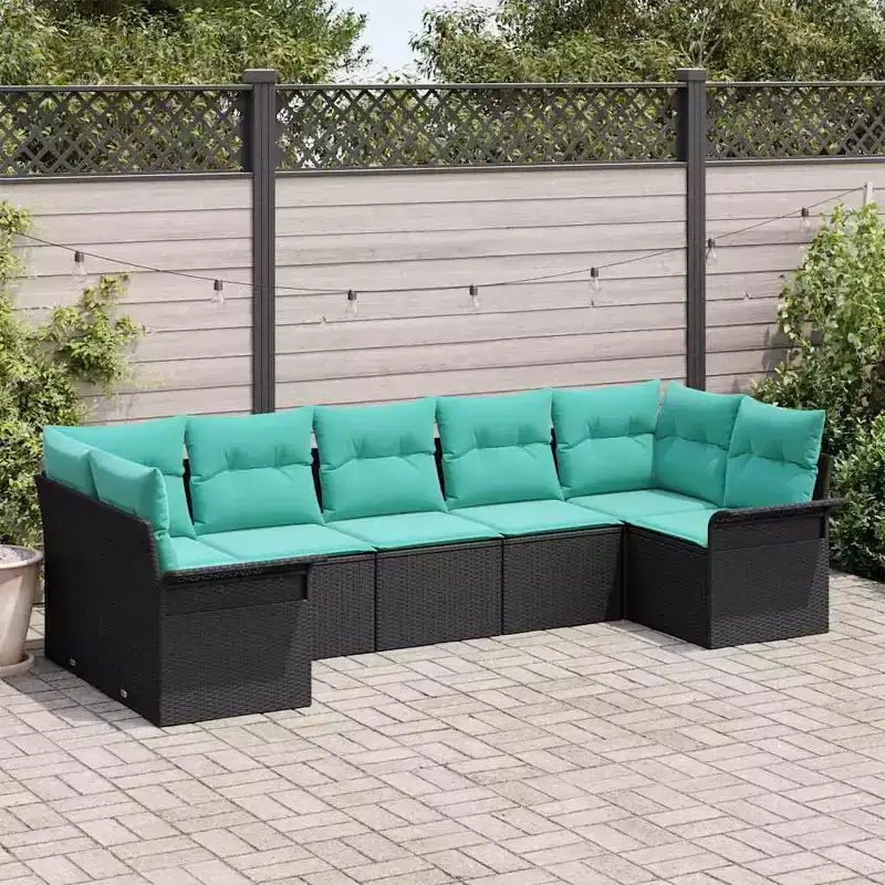 vidaXL Garden Sofa Set with Cushion 7 pcs Black Poly rattan