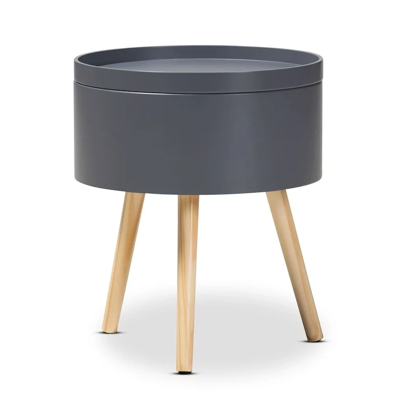 Mid-Century Modern Wood End Table with Removable Top