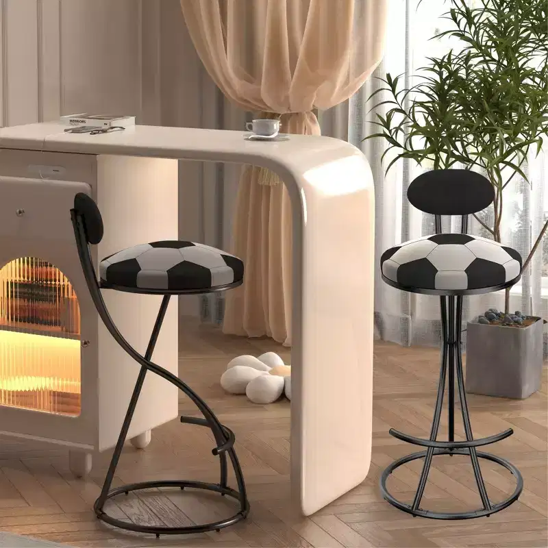 TUYOHW Set of 2 Football-Theme Metal Bar Stools,Counter Height Bar Chairs with S-Shaped Metal Frame & Round Cushion,Dining Chair for Kitchen,Bar