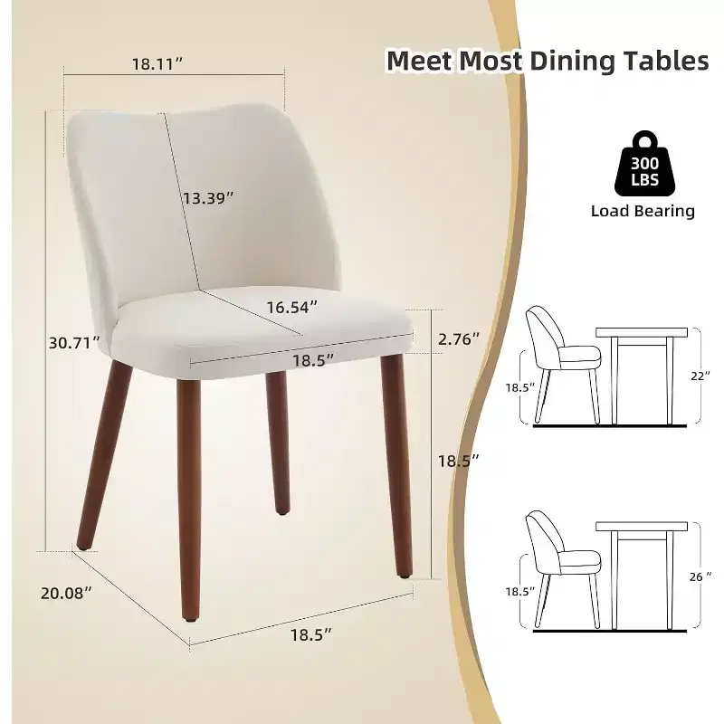 Dining Chair, Linen Upholstered Kitchen Chair with Solid Wood Legs, Wing Backrest, for Dining Room, Living Room