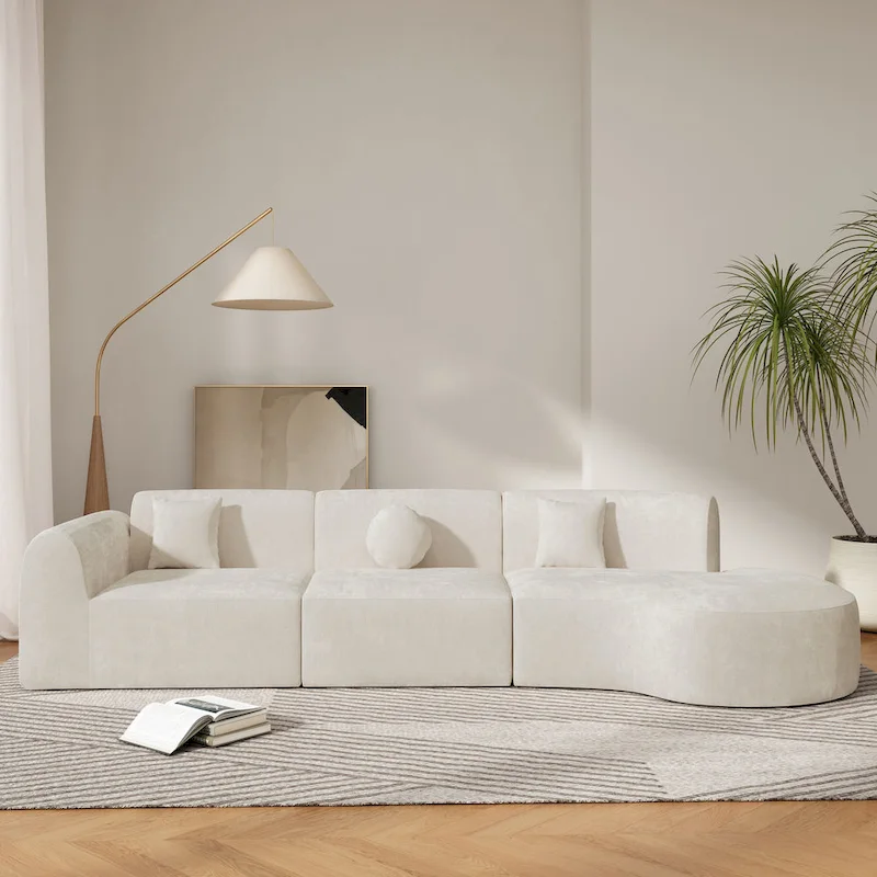 Christopher Knight Home- Buker Curved Polyester Sectional Sofa