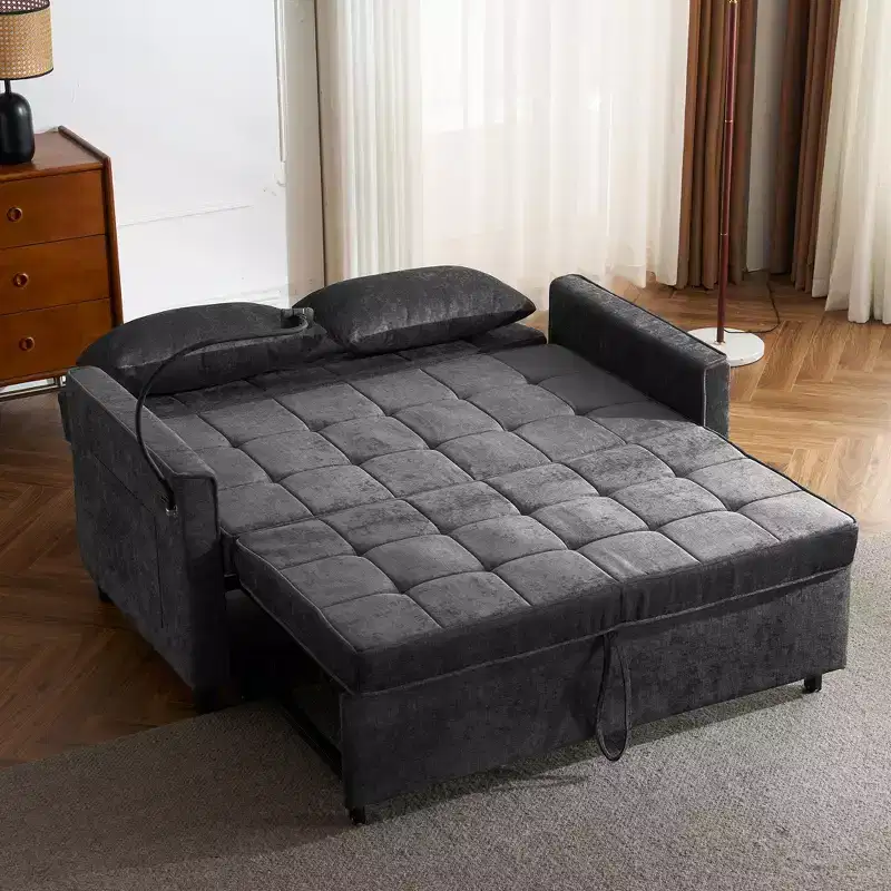 56.9 Loveseat Sofa Pull-out Sofa Bed Sleeper Sofa with Reversible Backrest Cushion, Two USB Ports