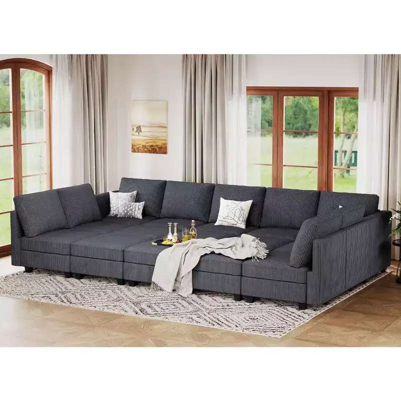 Belffin Large 15 Seat Modular Sectional Sofa with Storage Seat Corduroy Sleeper Sectional Sofa Bed Oversized Convertible Modular Couch for Living Room