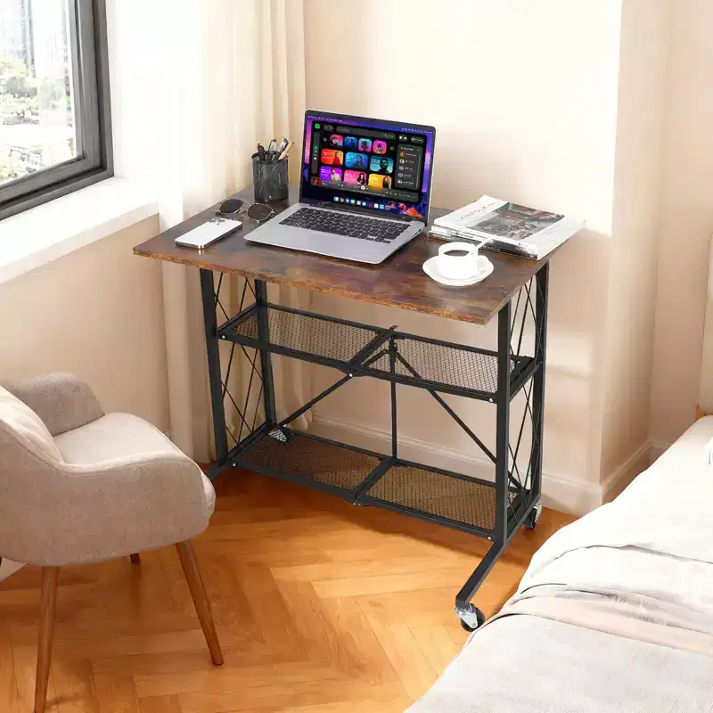 Metal Wire 3-Tier Foldable Shelf Rack with Wheels 29.84''H x 31.5''L x 22.05''W