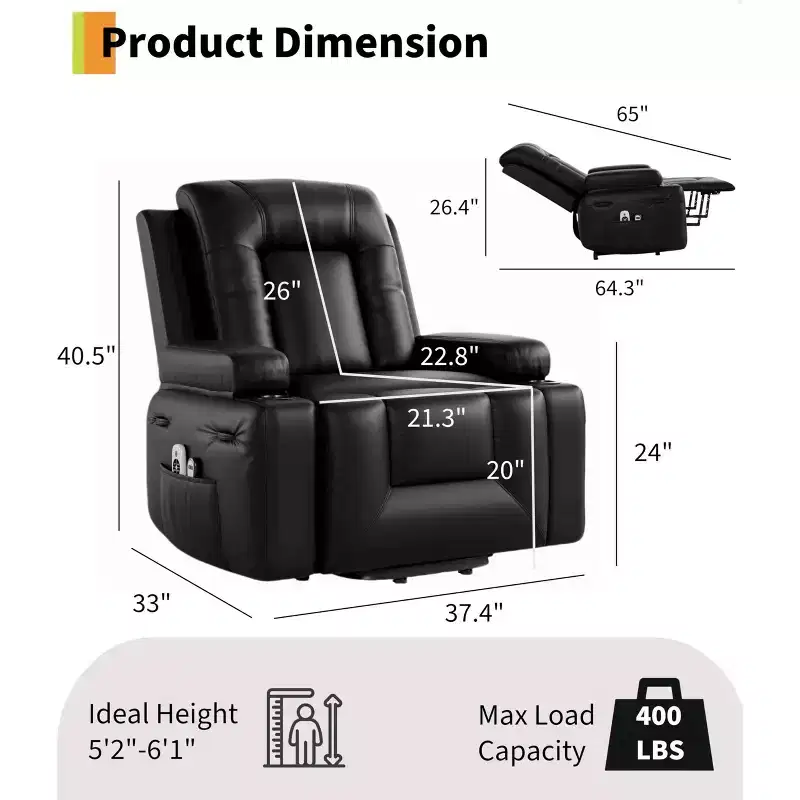 Electric Lift Recliner Chair - Heat and Massage for Elderly & Mobility Impaired, Adjustable Back and Legs, Heavy Duty Lift Chair for Seniors