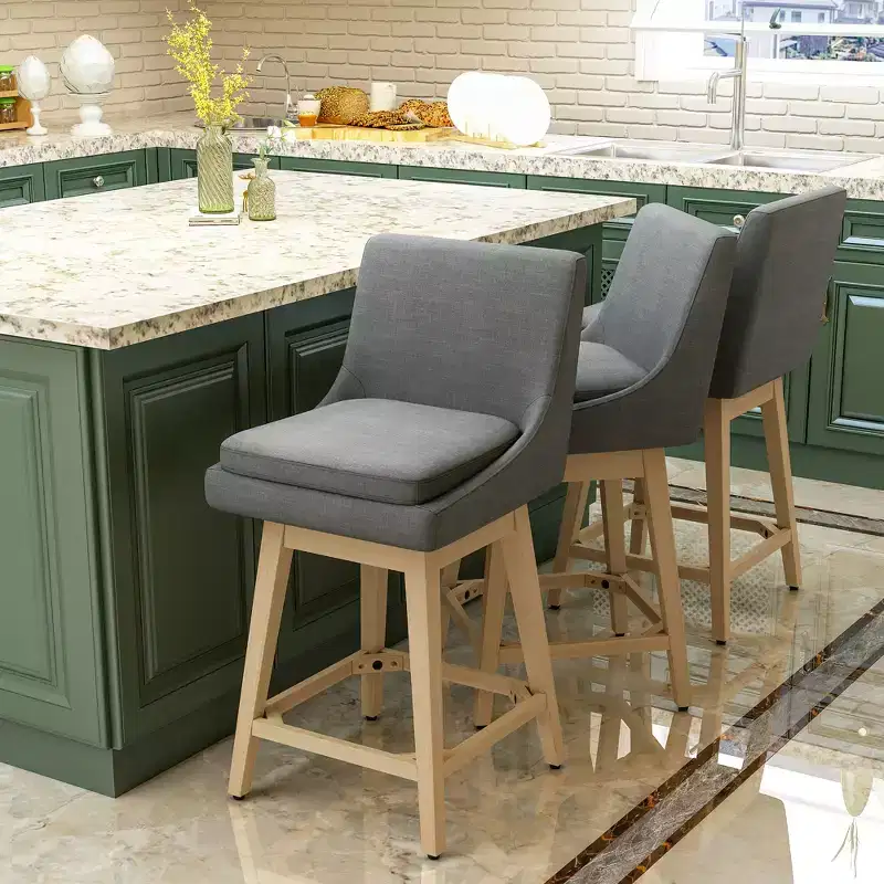 Blue Linen Swivel Counter Stool, Set of 2 (Metal Frame, Upholstered)