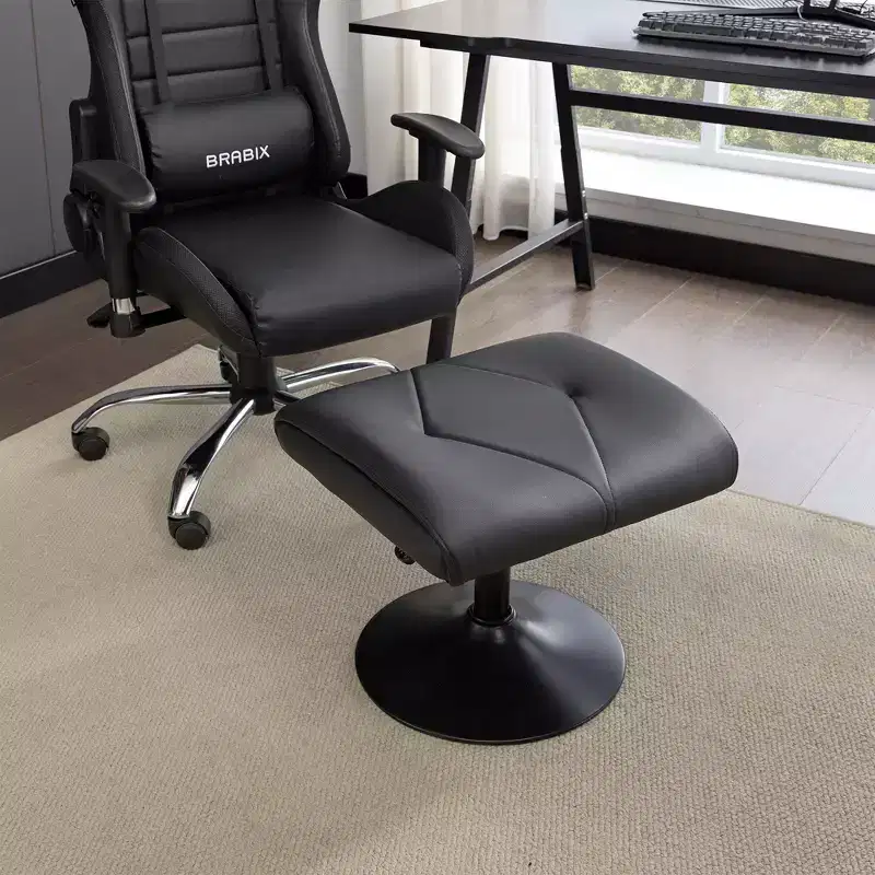 Height Adjustable Footrest Under Desk Ottoman with PU Leather Padding, Black