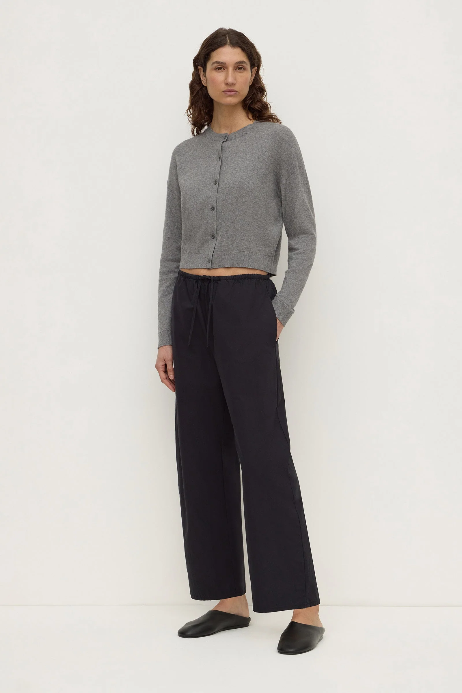 Black Cotton Barrel Leg Pant