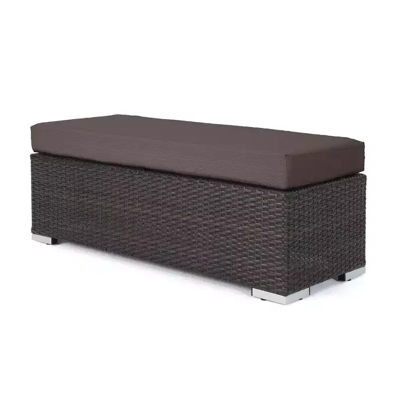 Christopher Knight Home Bard Patio Rustic PE Rattan Bench with Cushion