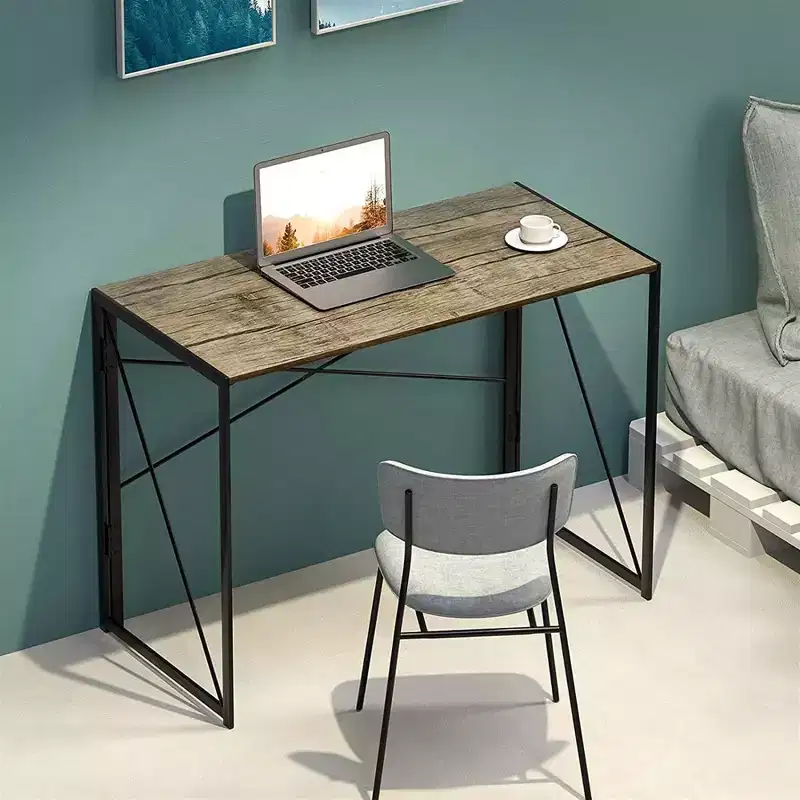 Modern Small Computer Folding Desk For Home Office, Light Brown Oak, 39in