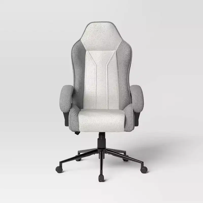 Swivel Gaming Chair Gray Upholstered Computer Desk Chair Adjustable Fixed Arms