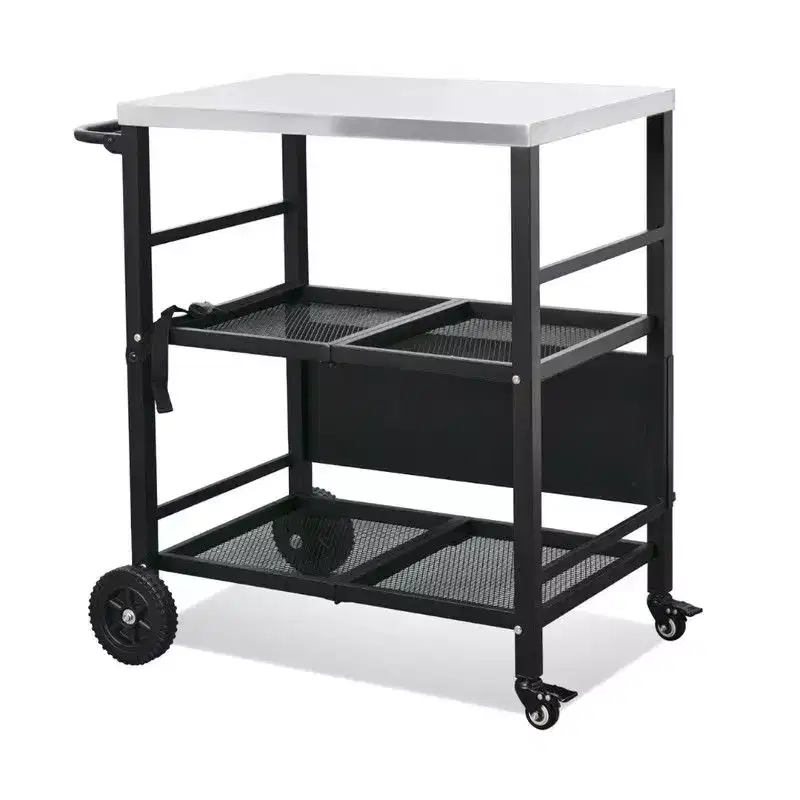 Karl Home 4-Wheel Foldable BBQ Cart Grill Station with Stainless Steel Top and Foldable Shelf