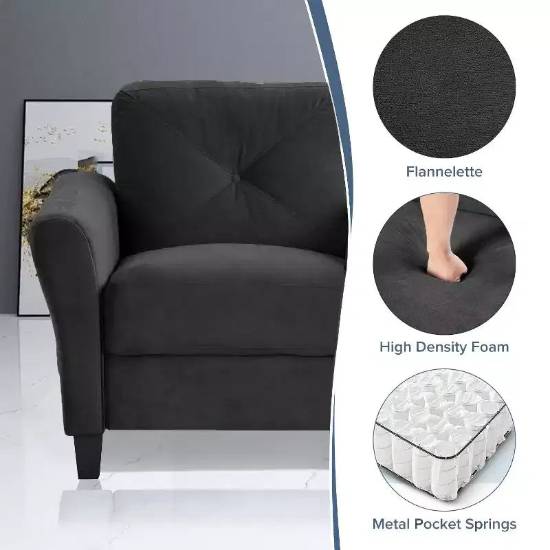 PexFix 2-Seat Velvet Upholstered Loveseat Sofa with Button Tufted Backrest Comfortable Modern Sectional Couch for Living Room Bedroom Office Black