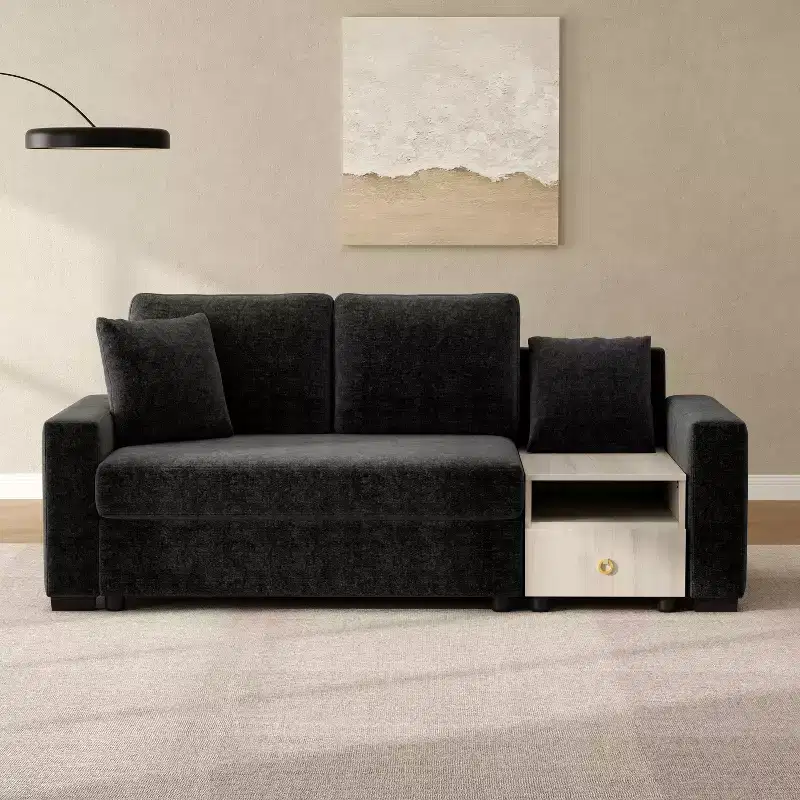 Christopher Knight Home Arvi 79.3'' Modern Chenille Upholstered Loveseat with Console, Storage Armrest and Pillows