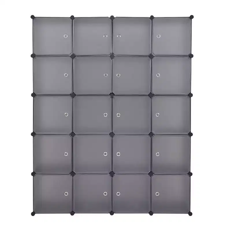 Karl Home 20-Cube Modular Closet Wardrobe with 1 Hanging Rod, 5-Tier DIY Plastic Storage Organizer Grey