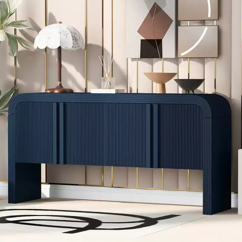 63 Striped Designed Sideboard with 4 Doors, Storage Cabinet with Adjustable Shelves 4L - ModernLuxe