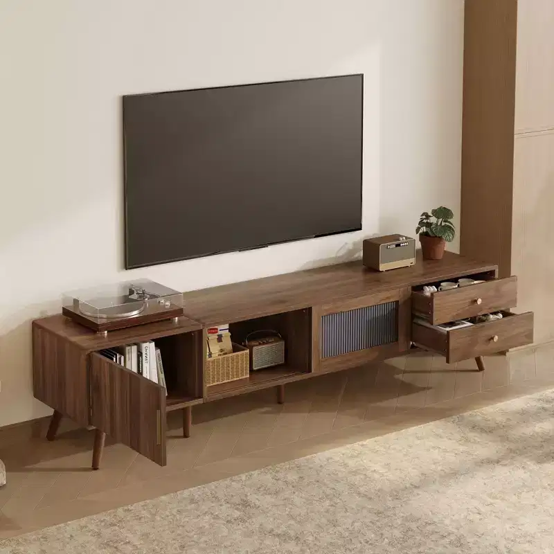 76 Inch Modern Minimal Glass-Doors TV Stand for TVs up to 85 Inches with Storage Cabinets for Living Room Bedroom