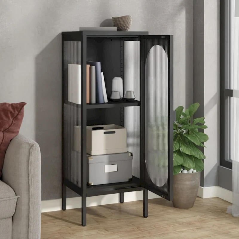 vidaXL Sideboard Black 15.7x13.8x41.3 Glass and Steel - 15.7 x 13.8 x 41.3