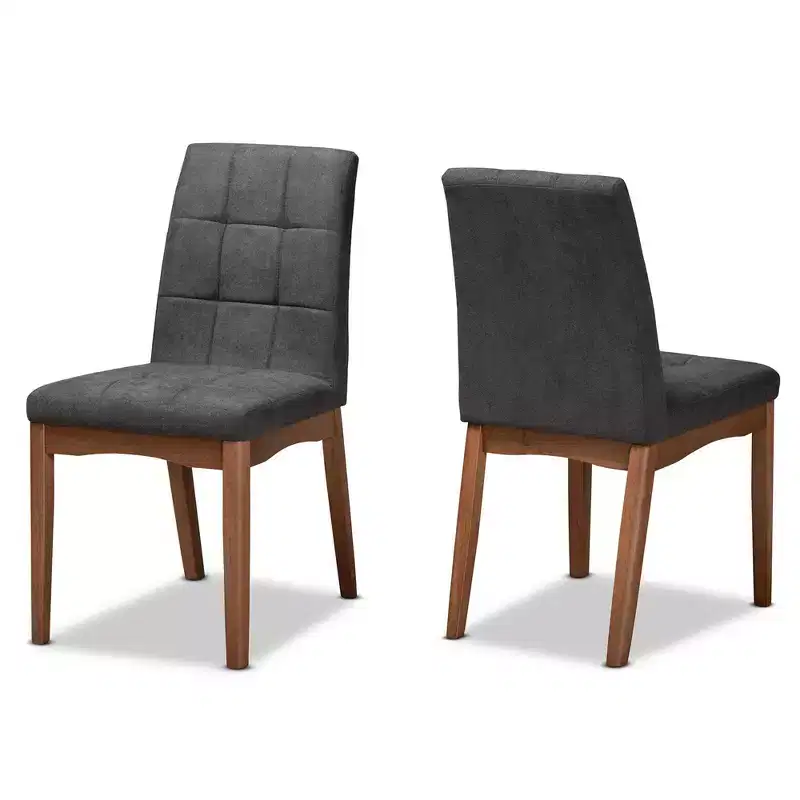2pc Tara Fabric Upholstered and Wood Dining Chair Set - Baxton Studio