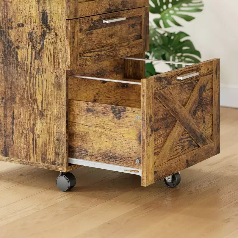 Secure 3-Drawer Lockable Wooden File Cabinet C Mobile Under Desk Rolling Storage Organizer Fits Letter/Legal/A4