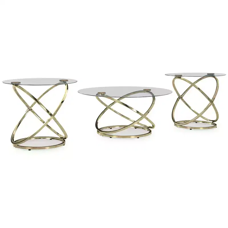 Signature Design by Ashley Crimonti 3-Piece Glass Coffee Table Set with End Tables - Champagne Gold Finish