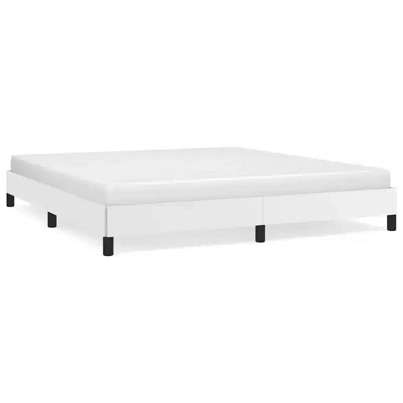 California King Bed Frame, Faux Leather Upholstered Platform Bed Frame, White, No Mattress