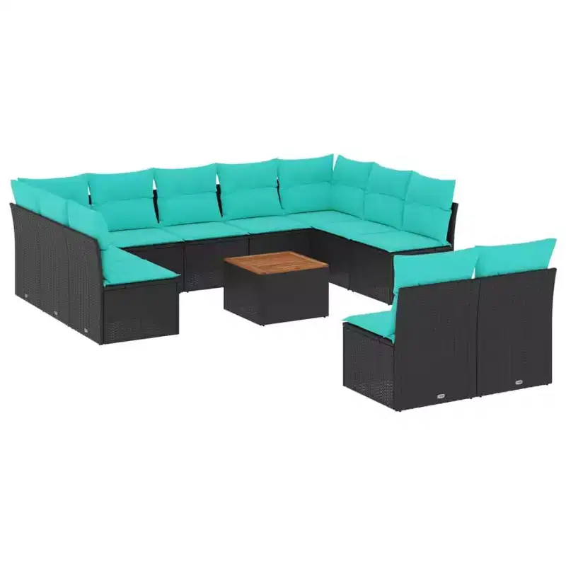 vidaXL 12 Piece Patio Sofa Set with Cushions Black Poly Rattan