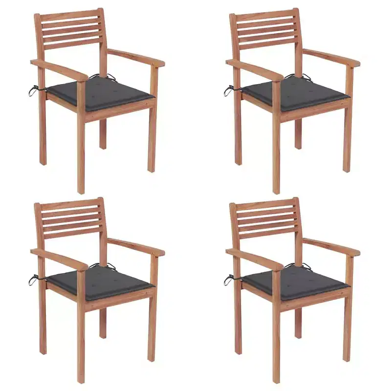 vidaXL Solid Teak Wood Patio Chairs with Anthracite Cushions, Weather Resistant, Outdoors Suitable, Pack of 4