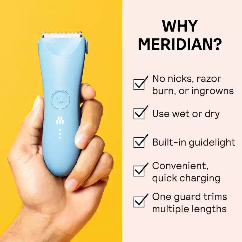 Meridian Trimmer Plus with Charging Dock, Pubic & Body Hair Trimmer Men Women,Below-the-Belt Groomer,Ball Trimmer,Bikini Trimmer,BonusPouch - Sky
