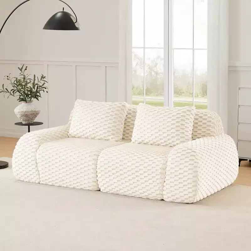 82 Modular Sectional Sofa Flannelette 2-Seater Deep Seat Buckle No Assembly Cream