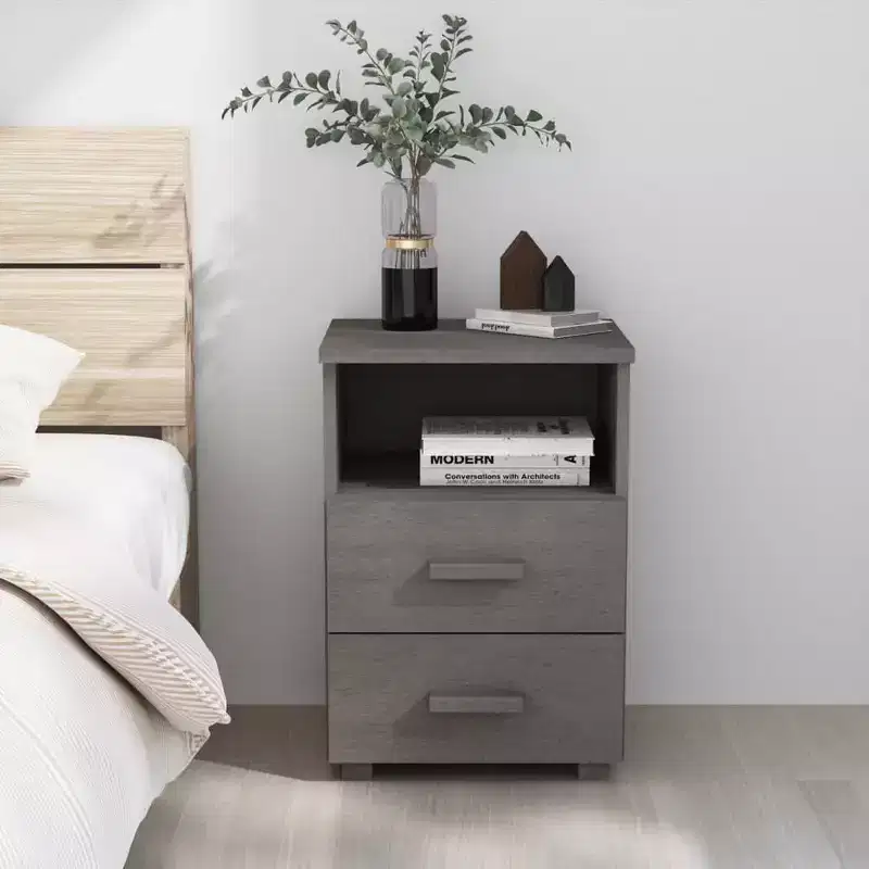 Bedside Cabinet Light Grey Solid Pinewood Medium Bedside Cabinet