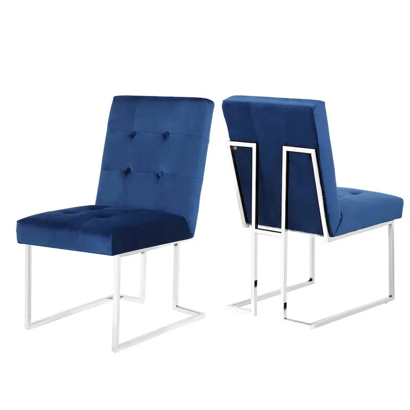 Home Beyond Velvet Upholstered Dining Side Chairs Set of 2, Navy Blue