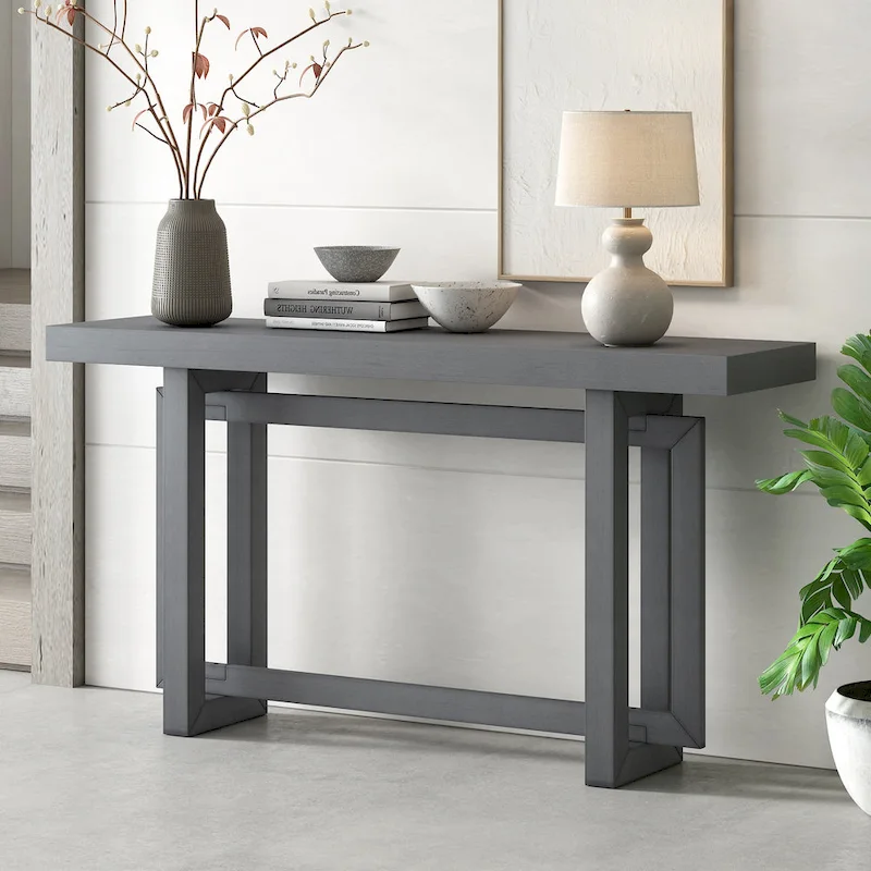Console Table with Industrial-inspired Concrete Wood Top