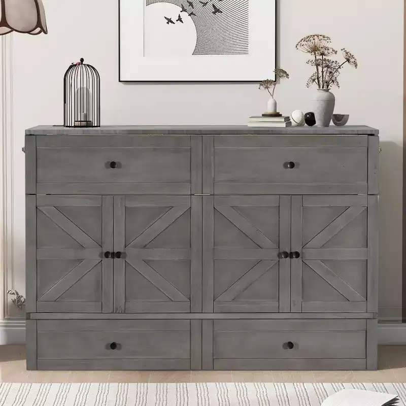 Full/Queen Size Murphy Bed with Large Drawers & USB Ports - ModernLuxe