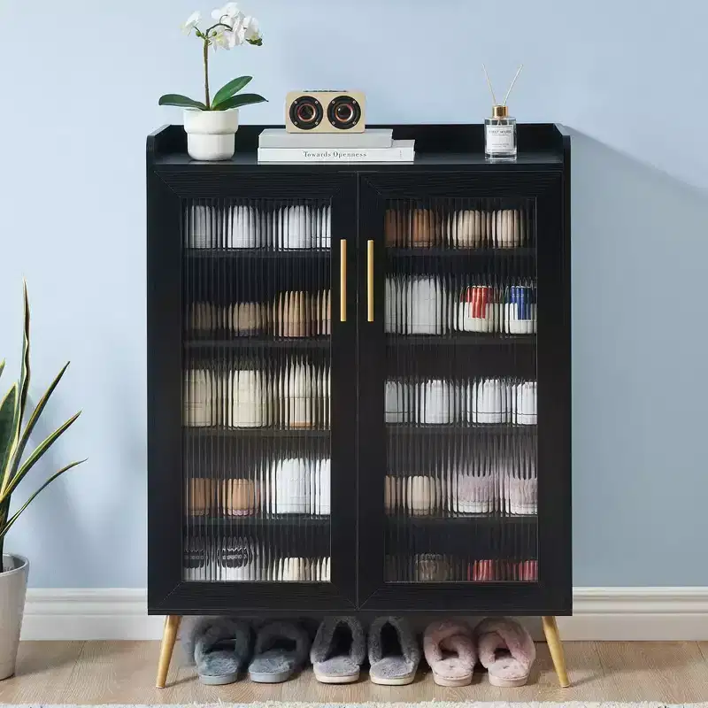 Shoe Cabinet with Glass Doors, 5-Tier Entryway Shoe Organizer Storage Rack with Large Storage and Adjustable Shelves for Hallway, Living Room