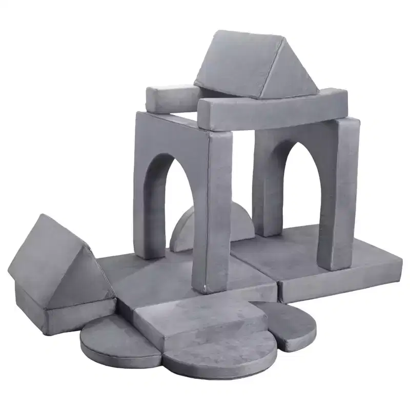 Modular Kids Play Couch Sectional Toddler Sofa with Armrests 14 Pcs Gray Heavy Duty