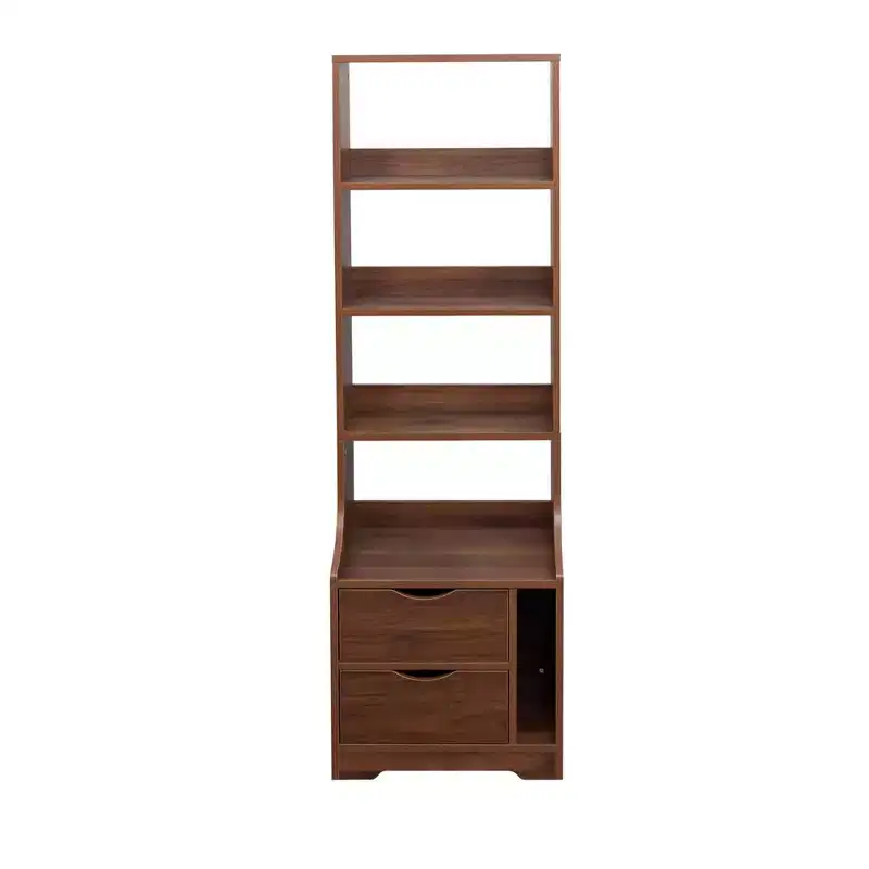 Nightstand with Bookshelf and 2 Storage Drawers for Bedroom