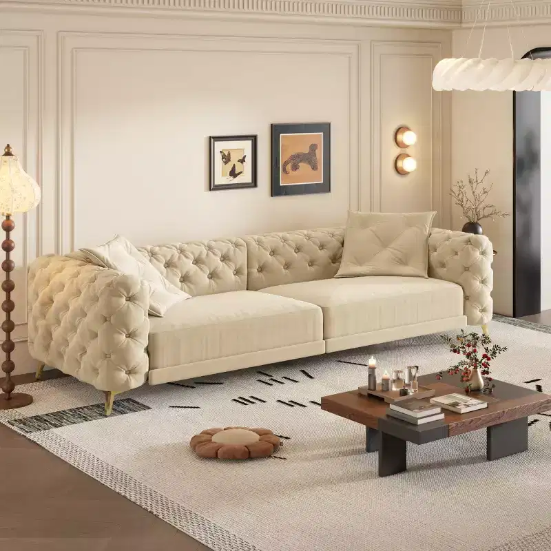 Modern Convertible King Size Sleeper Sofa Bed with Movable Ottoman, Velvet Deep Seat Pull-Out Sofa Bed for Living Room or Guest Room-Panipeachy