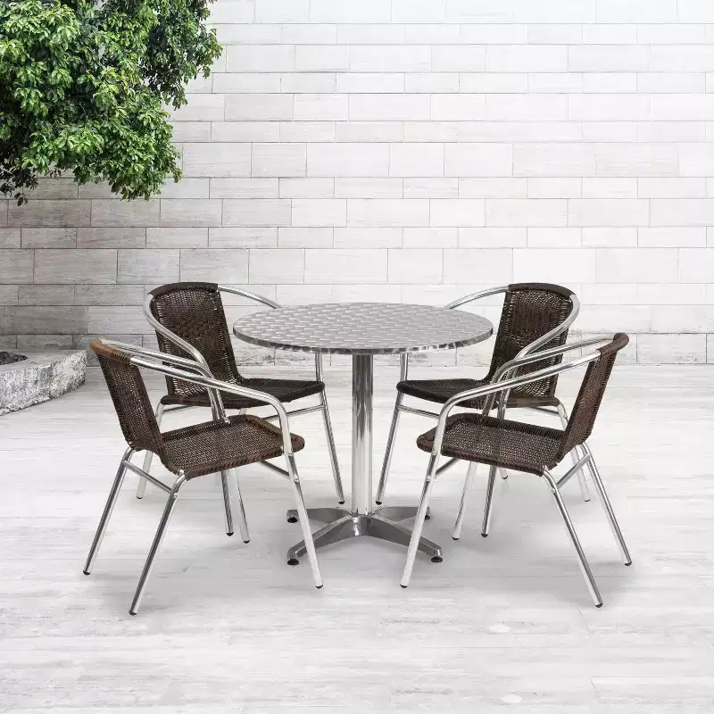 Flash Furniture Lila 31.5'' Round Aluminum Indoor-Outdoor Table Set with 4 Rattan Chairs