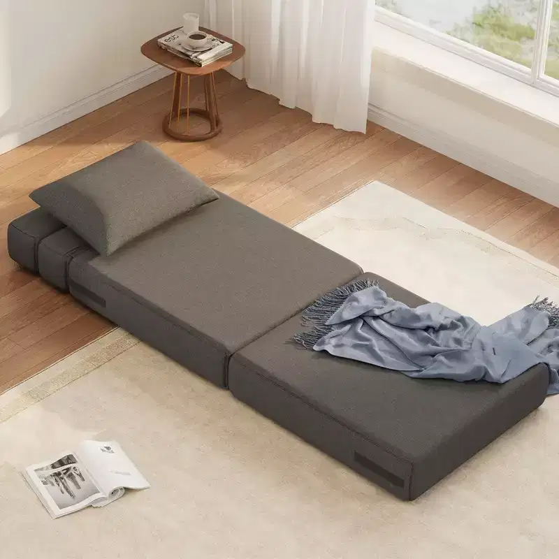 Folding Sofa Bed with Pillow, Convertible Sleeper Chair, Linen Fabric Memory Foam Sofa for Living Room, Dorm, Guest Room, Office, Single